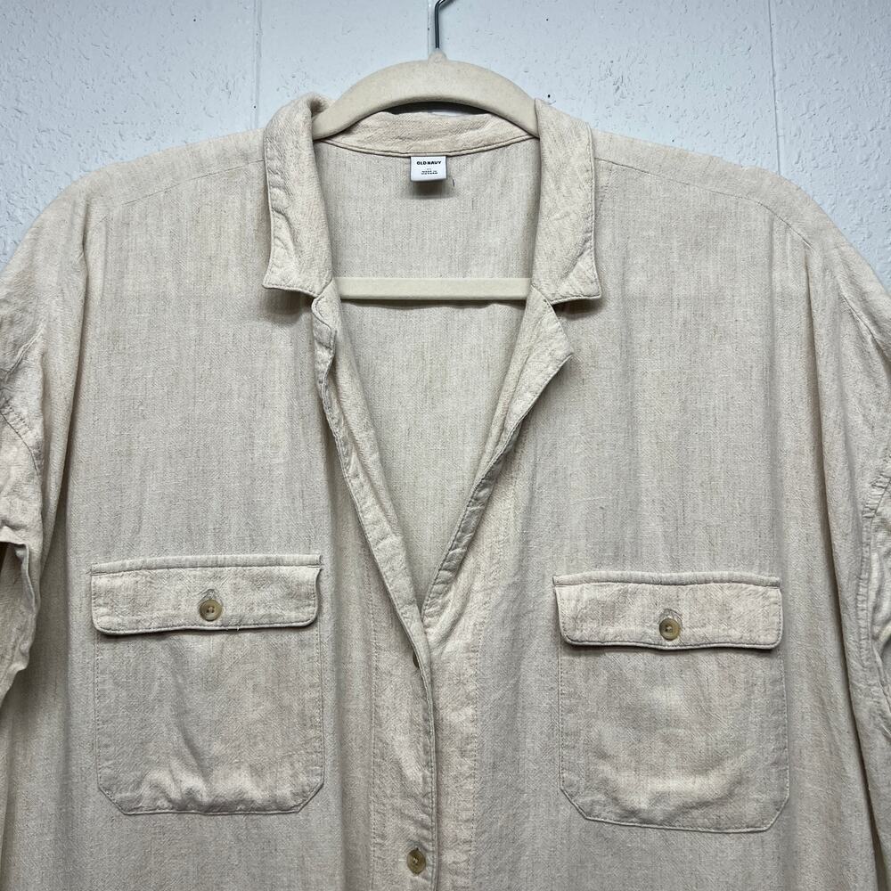 Old Navy Linen Blend Button Front Womens Shirt XL Oversized Beachy Lagenlook - Picture 3 of 10